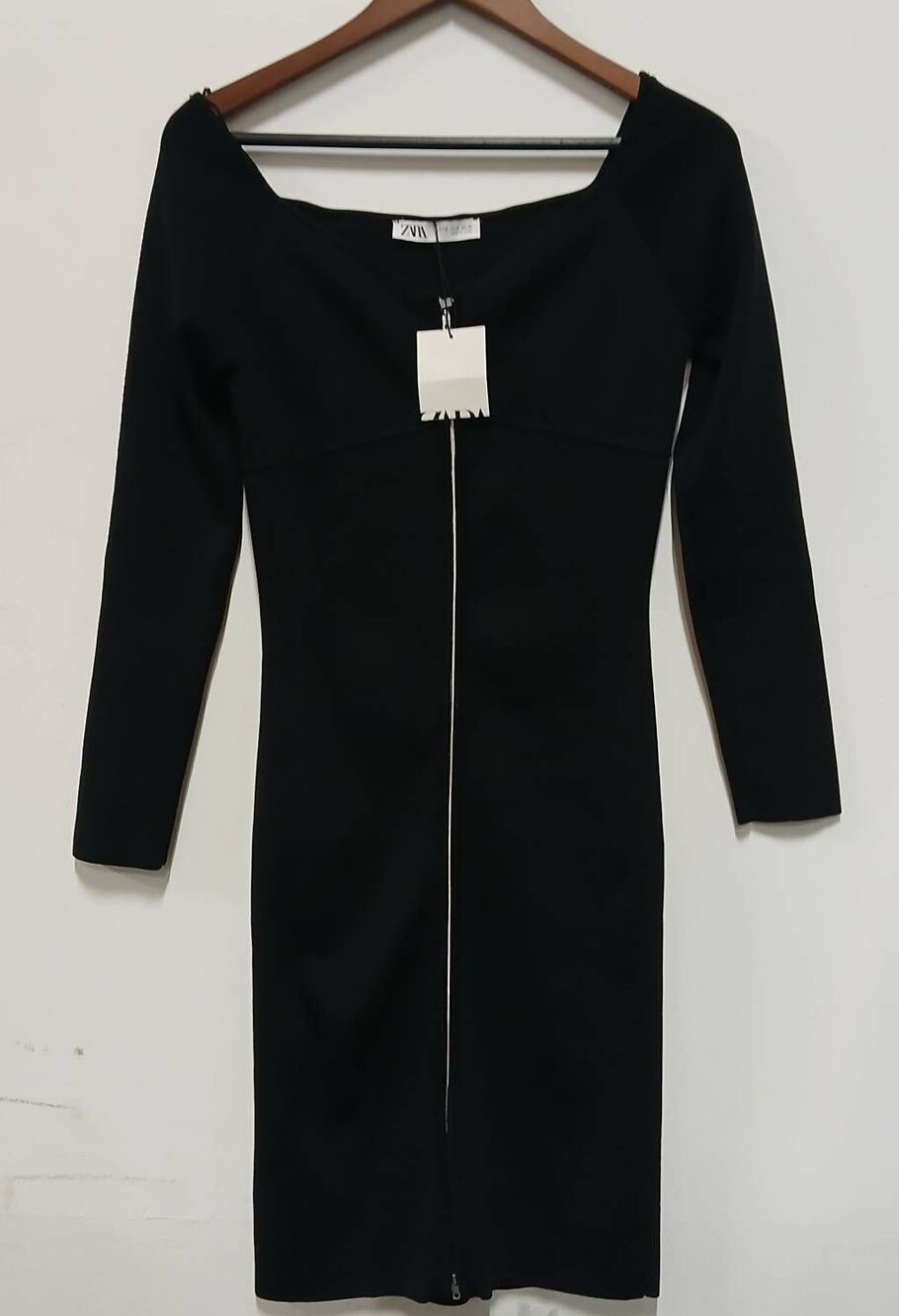 ZARA womens medium full zip dress thick stretch fitted black dress